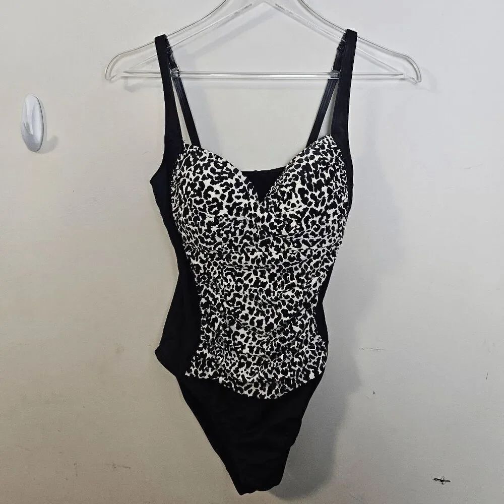 La Blanca Animal Print Swimwear Women's Black/White Size 10